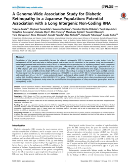 A Genome-Wide Association Study for Diabetic Retinopathy in a Japanese Population: Potential Association with a Long Intergenic Non-Coding RNA