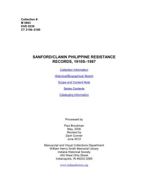 Sanford/Clanin Philippine Resistance Records, 1910S–1987