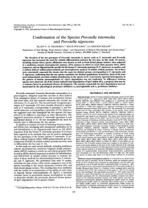 Confirmation of the Species Prevotella Intermedia and Prevotella Nigrescens
