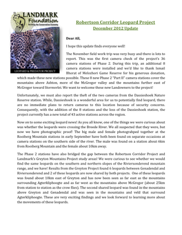 Robertson Corridor Leopard Project December 2012 Update
