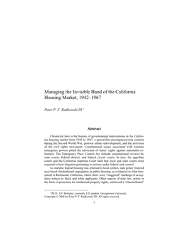 Managing the Invisible Hand of the California Housing Market, 1942–1967