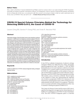 Principles Behind the Technology for Detecting SARS-Cov-2, the Cause of COVID-19