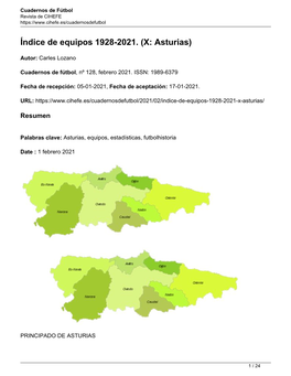 Índice De Equipos 1928-2021. (X: Asturias)