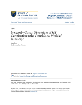 Dimensions of Self Construction in the Virtual Social World of Runescape Isaac Robe East Tennessee State University