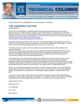 THE ANTENNA FACTOR by RON HRANAC