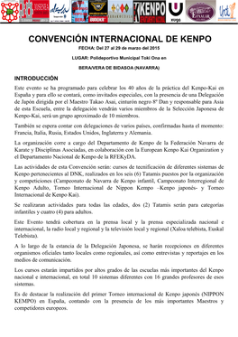 CONVENCIÓN INTERNACIONAL DE KENPO FECHA: Del 27 Al 29 De Marzo Del 2015