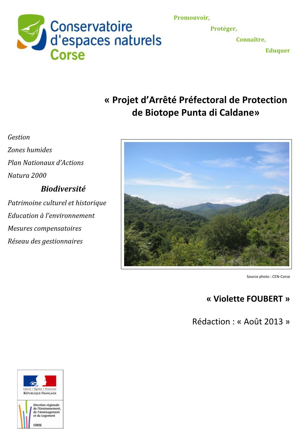 « Projet D'arrêté Préfectoral De Protection De Biotope Punta Di