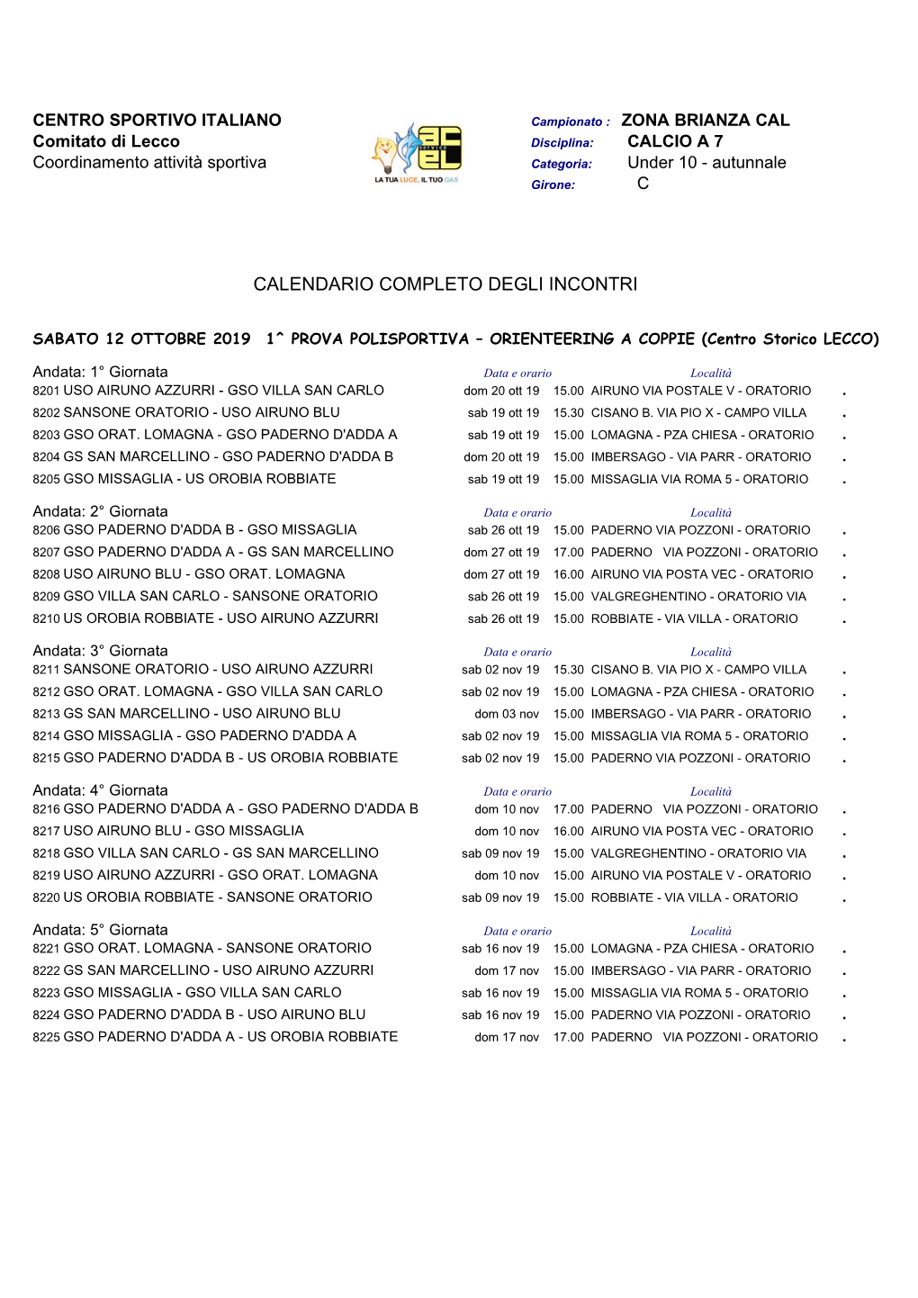 Calendario Completo Degli Incontri