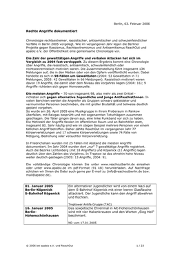 Rechte Angriffe Dokumentiert 01. Januar 2005 Berlin-Köpenick S