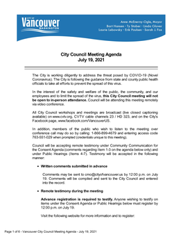 City Council Meeting Agenda July 19, 2021