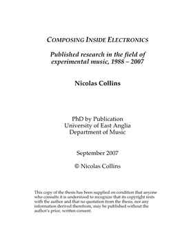 Published Research in the Field of Experimental Music, 1988 – 2007