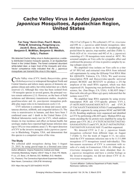 Cache Valley Virus in Aedes Japonicus Japonicus Mosquitoes, Appalachian Region, United States