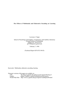 The Effects of Multimedia and Elaborative Encoding on Learning
