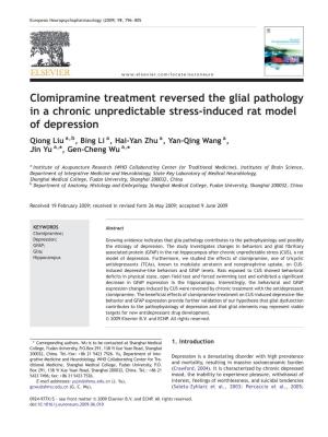 Clomipramine Treatment Reversed the Glial Pathology in a Chronic Unpredictable Stress-Induced Rat Model of Depression