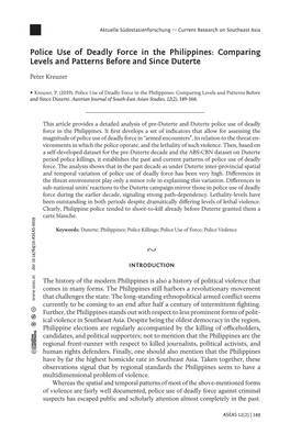 Police Use of Deadly Force in the Philippines: Comparing Levels and Patterns Before and Since Duterte