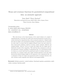 Means and Covariance Functions for Geostatistical Compositional Data: an Axiomatic Approach