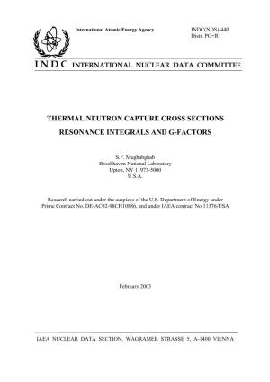 Thermal Neutron Capture Cross Sections Resonance Integrals and G-Factors