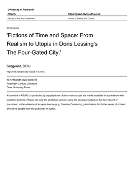 Fictions of Time and Space: from Realism to Utopia in Doris Lessing's the Four-Gated City.'