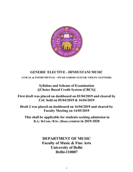 Hindustani Music for Other Hons. Courses