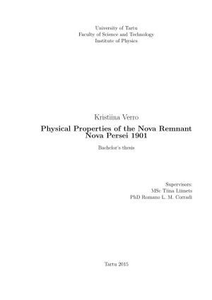 Kristiina Verro Physical Properties of the Nova Remnant Nova Persei 1901
