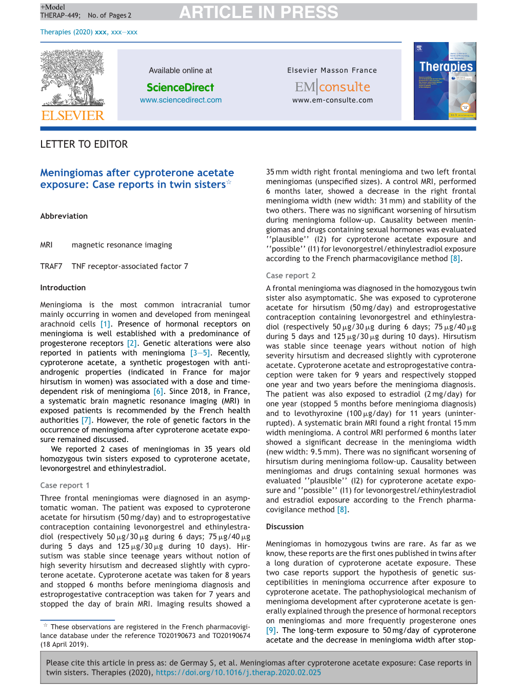 Meningiomas After Cyproterone Acetate Exposure: Case Reports In