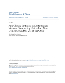 Anti-Chinese Sentiment in Contemporary Vietnam