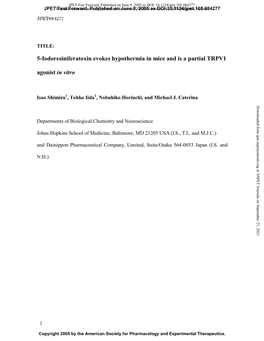 5-Iodoresiniferatoxin Evokes Hypothermia in Mice and Is a Partial TRPV1 Agonist in Vitro