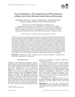 Tocochromanols, Plastoquinone and Polyprenols in Selected Plant Species from Chilean Patagonia