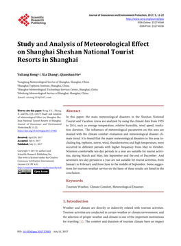 Study and Analysis of Meteorological Effect on Shanghai Sheshan National Tourist Resorts in Shanghai