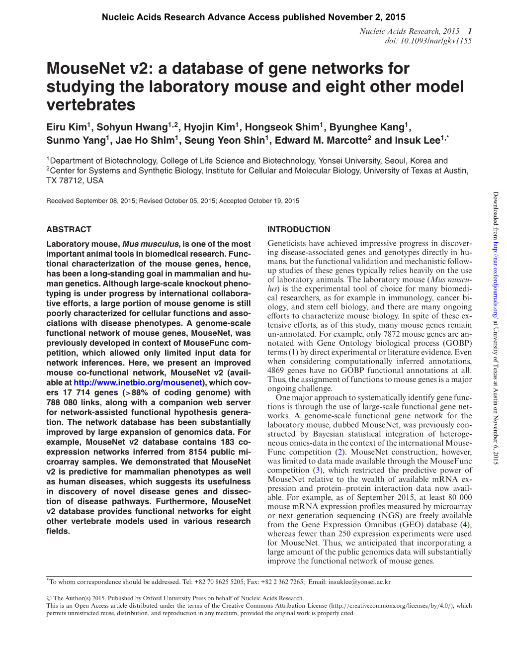 Mousenet V2: a Database of Gene Networks for Studying the Laboratory