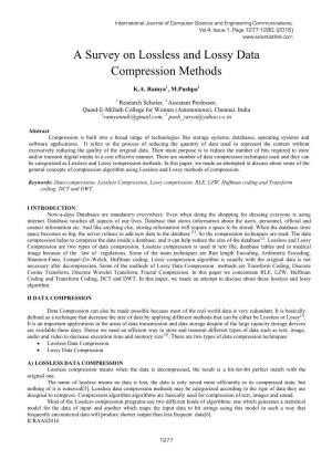 A Survey on Lossless and Lossy Data Compression Methods
