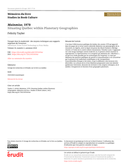 Mainmise, 1970: Situating Québec Within Planetary Geographies