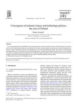 Convergence of National Science and Technology Policies: the Case of Finland