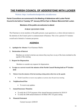 THE PARISH COUNCIL of ADDERSTONE with LUCKER Website