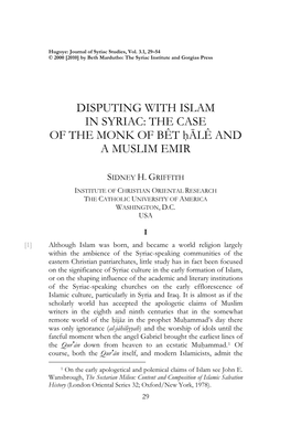 Disputing with Islam in Syriac: the Case of the Monk of Bêt ʘćlê and a Muslim Emir