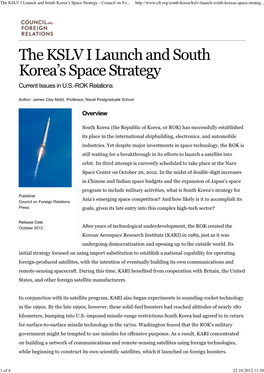 The KSLV I Launch and South Korea's Space Strategy