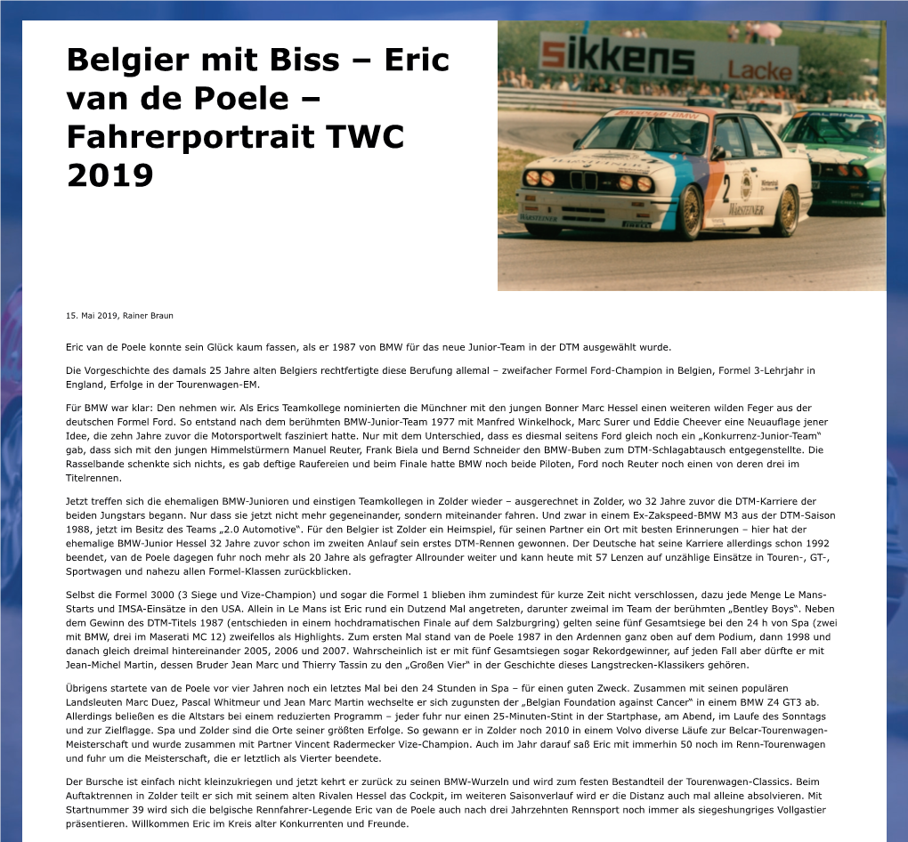 Belgier Mit Biss – Eric Van De Poele – Fahrerportrait TWC 2019