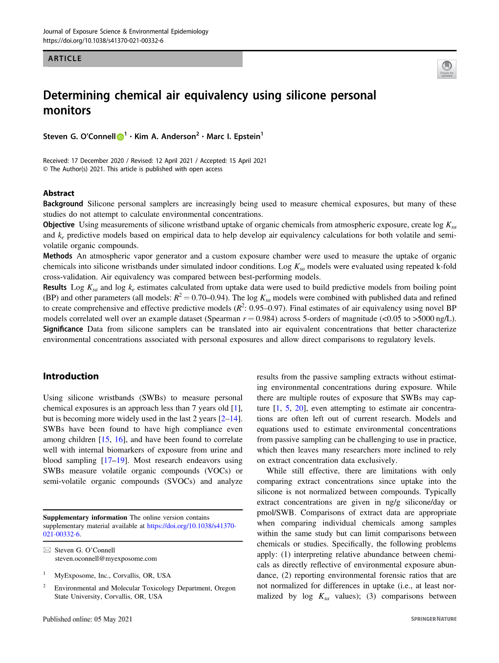 Determining Chemical Air Equivalency Using Silicone Personal Monitors