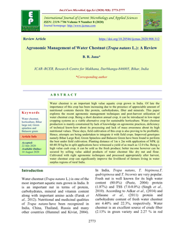 Agronomic Management of Water Chestnut (Trapa Natans L.): a Review