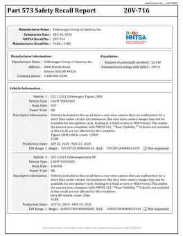 Part 573 Safety Recall Report 20V-716