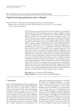 An Overview of Monitoring for Raptors in Bulgaria Pregled Monitoringa Populacij Ptic Roparic V Bolgariji