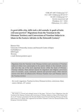 Le Genti Della Citta, Delle Isole E Del Contado, Le Quale Al Tutto Volevano Partirsi”. Migrations from the Venetian to The