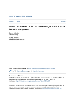 How Industrial Relations Informs the Teaching of Ethics in Human Resource Management