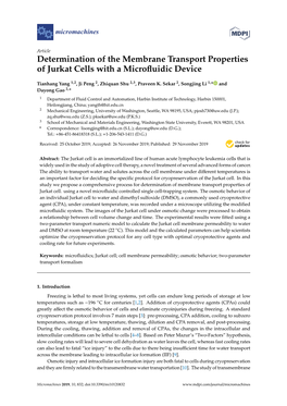 Determination of the Membrane Transport Properties of Jurkat Cells with a Microﬂuidic Device