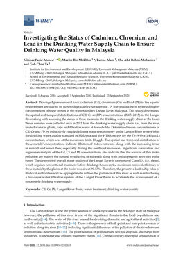 Investigating the Status of Cadmium, Chromium and Lead in the Drinking Water Supply Chain to Ensure Drinking Water Quality in Malaysia