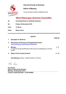 (Public Pack)Agenda Document for West Glamorgan Archives