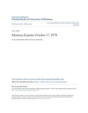 Montana Kaimin, October 17, 1978 Associated Students of the University of Montana