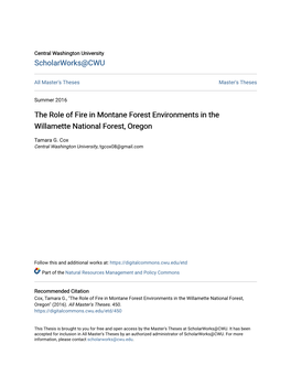 The Role of Fire in Montane Forest Environments in the Willamette National Forest, Oregon