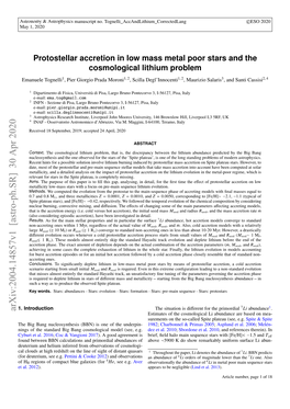Protostellar Accretion in Low Mass Metal Poor Stars and the Cosmological Lithium Problem