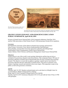 GRAND CANYON GEOLOGY and GEOSCIENCE EDUCATION PUBLIC SYMPOSIUM, April 18-20, 2019